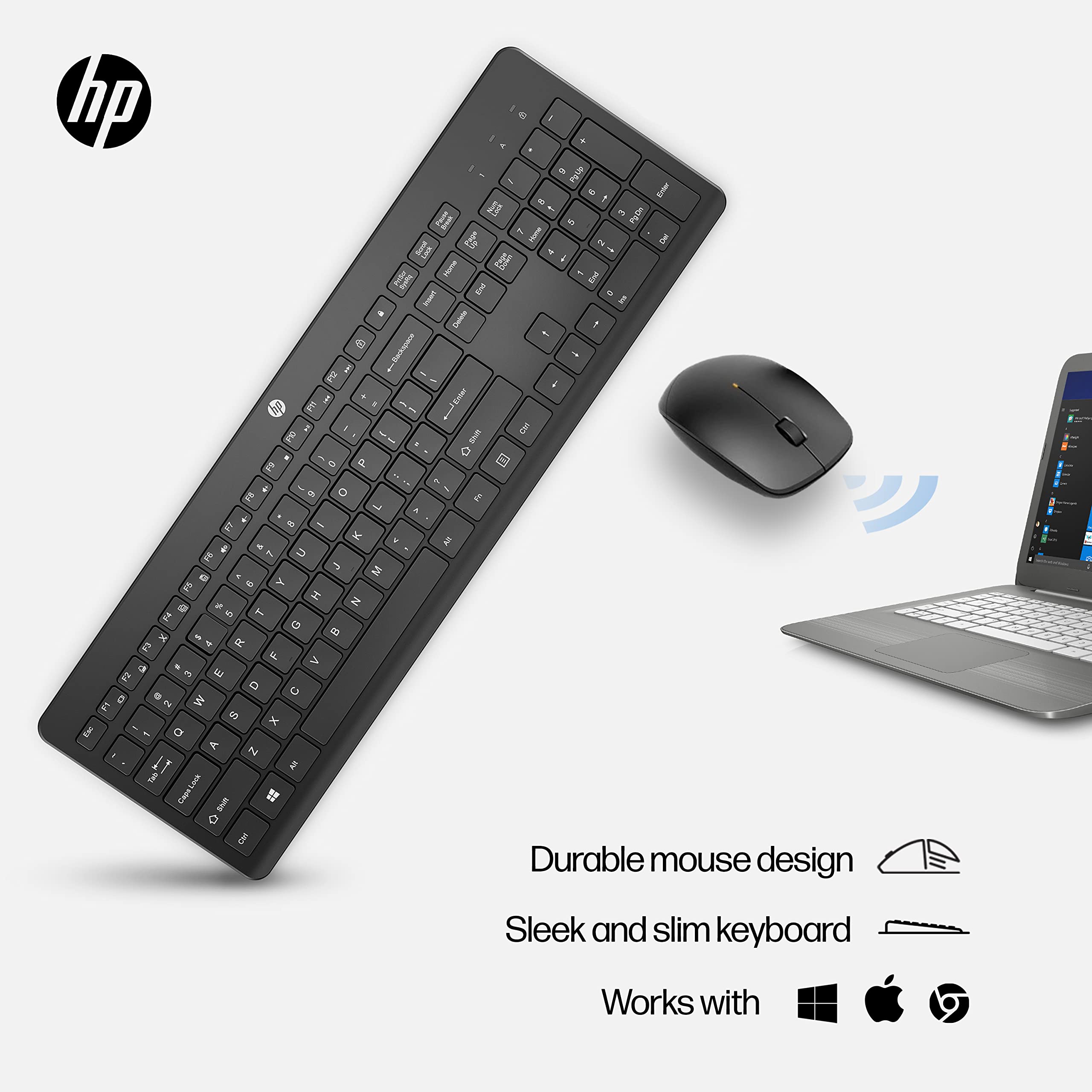 HP 230 Wireless Mouse and Keyboard Combo - 2.4GHz Wireless Connection - Long Battery Life - Durable & Low-Noise Design - Windows & Mac OS - Adjustable 1600 DPI - Numeric Keypad (18H24AA#ABA)