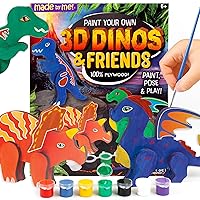 Paint Your Own 3D Dinos & Friends, Includes 3 Dinosaurs to Paint, 7 Acrylic Paints, Dino Stickers, Dinosaur Made from Wood, Custom Dinosaur Toys for Kids, Great Gifts for 7 Year Old Boy