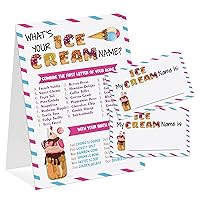 Ice Cream Theme What's You Ice Cream Name Game, Baby Shower Game Stickers, Birthday Game, Party Decoration, Activity Game for Office or Class, Package Contains 1 Sign and 30 Name Stickers(wyn05)