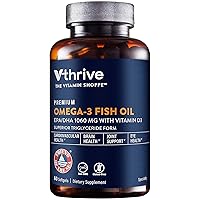 Vthrive Premium Omega-3 Fish Oil with Vitamin D3 - Supports Cardiovascular Health - 1,060 EPA/DHA (60 Softgels)