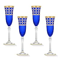 Lorren Home Trends Cobalt Blue Champagne Flutes with Gold Rings, Set of 4