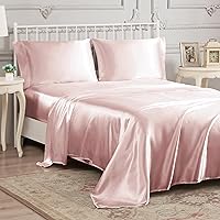 Juliette Leblanc New York Silky Satin Sheet Set - Luxury Pink Bedding - Smooth Satin Sheets - Queen Size