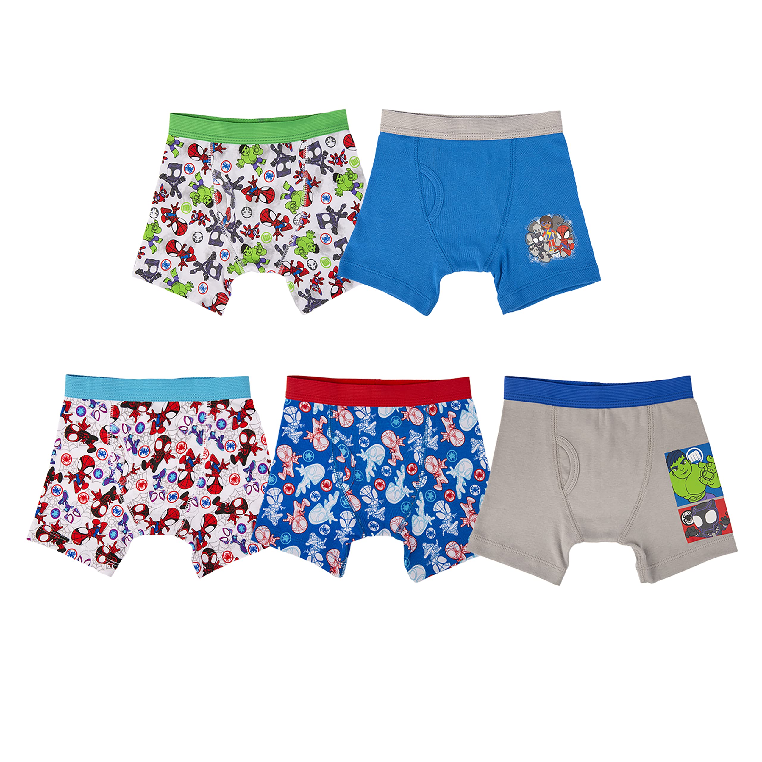 Marvel Spiderman and Super Hero Friends 100% Combed Cotton 5PK Boxer Briefs and 7PK or 10PK Briefs in Toddler sizes