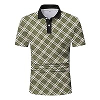 Men's Stretch Polo Shirt Wrinkle Free Golf Collared Cotton Polo T-Shirt Graphic Print Plus Size Rugby Polo Shirt