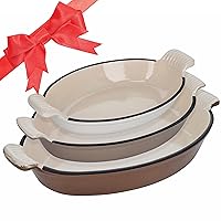 Lot45 Enameled Cast Iron Baking Pan Set - 3pk Oval Shaped Glazed Oven Dish Casserole Cookware for Lasagna and Hotdish