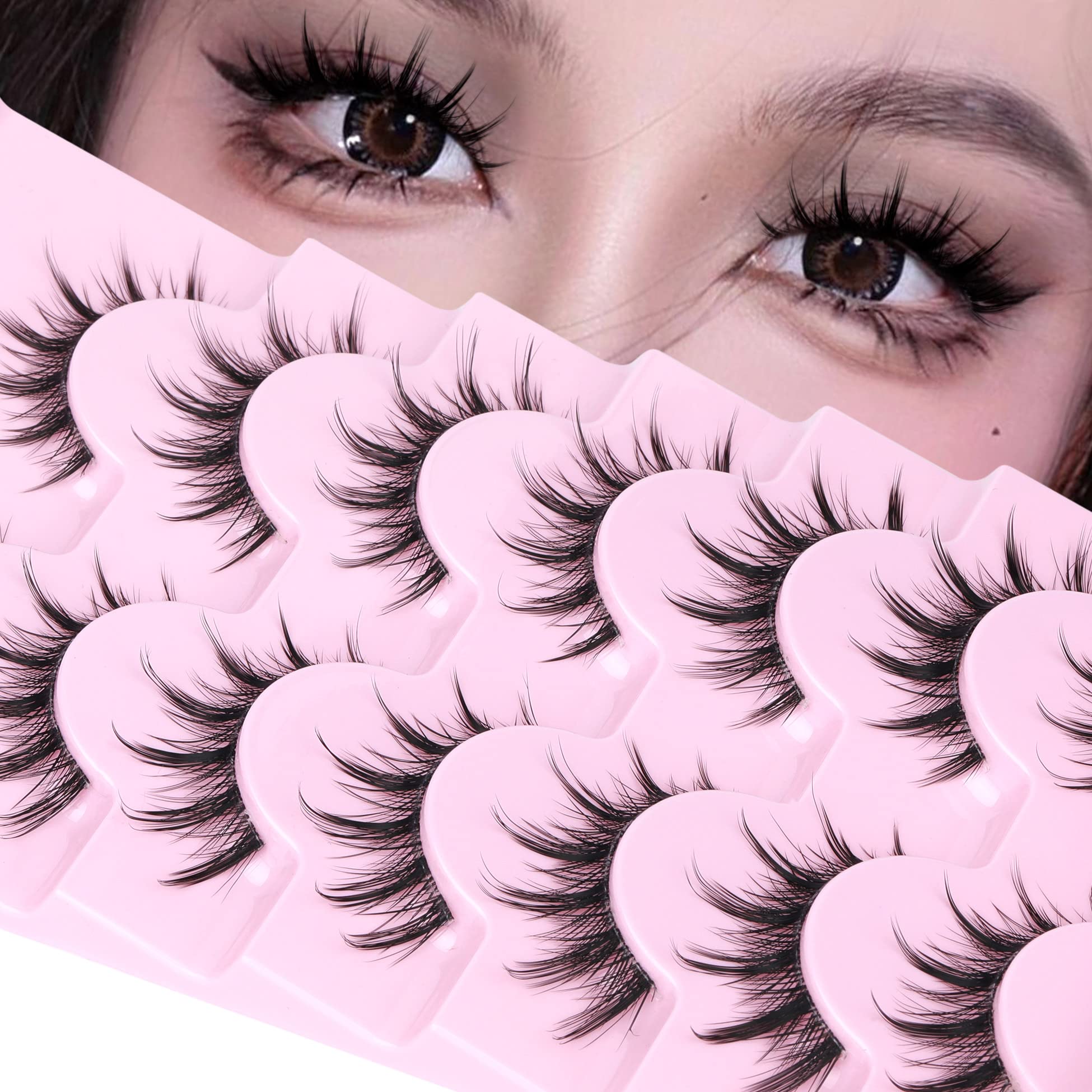 Amazon.com: Anime Eyelashes Spiky Clear Band Japanese Manga Lashes Wispy  Natural Look Asian Lash 7 Pairs Pack by ALICE : Beauty & Personal Care