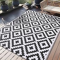OLANLY Waterproof Outdoor Rug 5x8 ft, Reversible Plastic Straw Patio Rug for Camping, RV Mat Outside, Indoor Outdoor Carpet for Porch, Deck, Backyard, Camper, Balcony, Picnic, Black & White