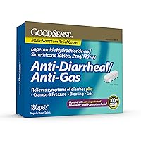GoodSense Nighttime Cold & Flu Liquid Medicine Cherry Flavor 12oz, Anti-Diarrheal & Anti-Gas Caplets 2mg/125mg