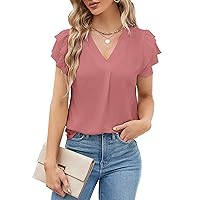 Womens Dressy Casual Shirts Short Sleeve V Neck Work Blouse Business Casual Tops