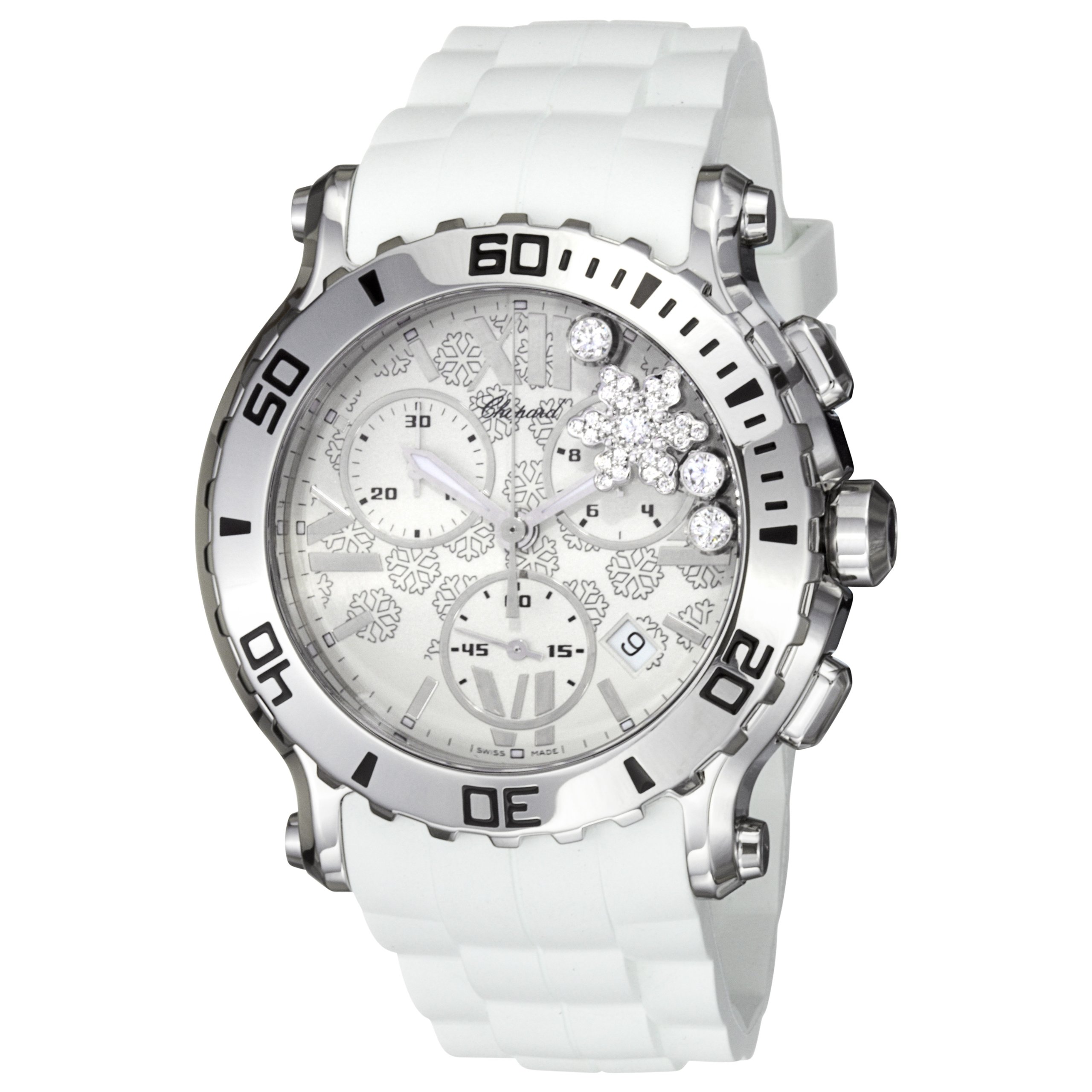 Chopard Women's 288499-3004 Happy Sport Round White Snow Flake Diamond Dial Watch