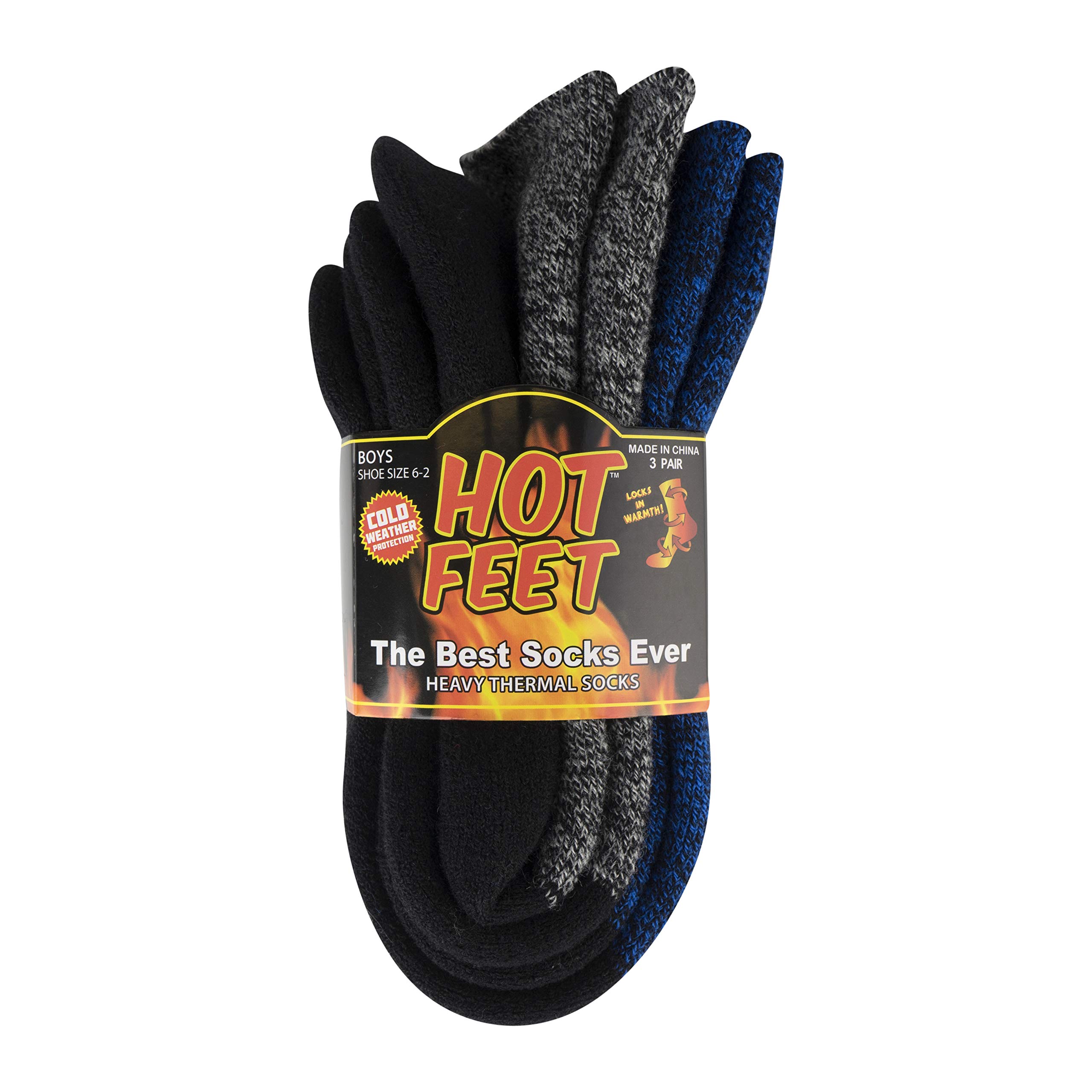 HOT FEET Boys and Girls 2 Pack Heavy Thermal Socks - Traps in Warmth - Thick Insulated Crew for Hiking and Cold Weather