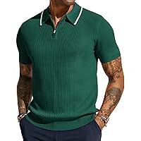 PJ PAUL JONES Men's Quarter Zip Polo Shirts Contrast Collar Knit Polo Shirt Short Sleeve Polos