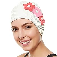 Beemo Latex Swimming Cap for Women, Swim Cap for Long Hair or Short Hair, Bath & Swim Caps to Shield Hair from Damage, Use as Large Shower Cap