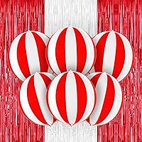 KatchOn, Carnival Balloons for Carnival Decorations - Pack of 9 | White and Red Streamers | Red Fringe Backdrop for Valentines Party Decor | Red and White Fringe Curtain for Valentines Day Backdrop