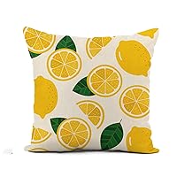 Flax Throw Pillow Cover Colorful Slice Lemon Pattern Yellow Fresh Beauty Citrus Cute 20x20 Inches Pillowcase Home Decor Square Cotton Linen Pillow Case Cushion Cover
