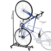 Upright Bike Stand, Vertical & Horizontal Adjustable Height Bike Storage Rack for Apartment, Bicycle Floor Parking Rack for MTB Road Bikes Indoor Bike Storage - for Wheels Sizes up to 29”