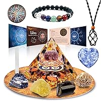 Horoscope Orgone Pyramid ， Healing Crystal Gift Set ，Zodiac Sign Stones to Companion Birthstone, for Astrology ，Reiki，Energy Generator, Meditation (Libra)