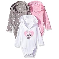 Unisex-Baby Hanes Baby Bodysuits, Ultimate Baby Flexy Hoodie Long Sleeve Bodysuit, Babies And Toddlers, 3-Pack