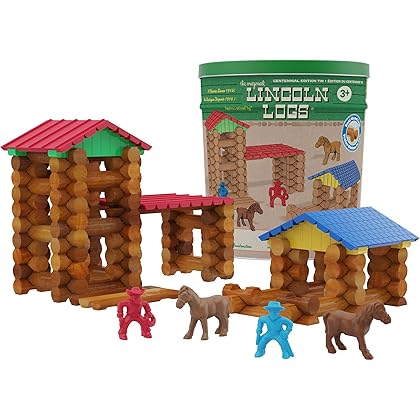 Lincoln Logs Centennial Edition Tin Amazon Exclusive-150+ Pieces-Real Wood-Ages 3+-Best Retro Building Gift Set for Boys/Girls-Creative Construction Engineering-Top Blocks Kit-Preschool Education Toy