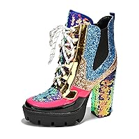 Cape Robbin Nell Heeled Boots for Women Sparkly Sequin Platform Chelsea Boots Women - Chunky Block Heels with Sequined Tongue and Heel - Stylish Glitter Ankle Boots for Women