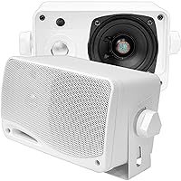 3-Way Weatherproof Outdoor Speaker Set - 3.5 Inch 200W Pair of Marine Grade Mount Speakers - in a Heavy Duty ABS Enclosure Grill - Home, Boat, Poolside, Patio, Indoor Outdoor Use -PLMR24 (White)