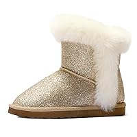 K KomForme Girls Snow Boots Warm Fur Lined Glitter Strap Winter Shoes Lightweight with Hook-and-loop(Toddler/Little Kids/Big Kids)
