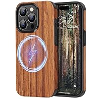 TENDLIN Magnetic Case Compatible with iPhone 15 Pro Case Wood Grain Outside Design TPU Hybrid Case (Compatible with MagSafe) Red Sandalwood