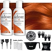 2 PACK - Adore Sunrise Orange 38 - Hair Color 4 Fl Oz - plus PINELO Bundle - 16 in 1 Complete Hair Coloring Kit, Mixing Bowl, Brushes, Clips, Disposable Gloves, Storage Bag - DIY Hairdressing Supplies
