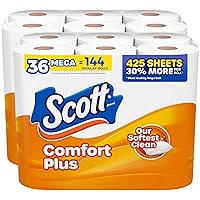 Scott ComfortPlus Toilet Paper, 36 Mega Rolls (2 Packs of 18), 425 Sheets per Roll, Septic-Safe, 1-Ply Toilet Tissue