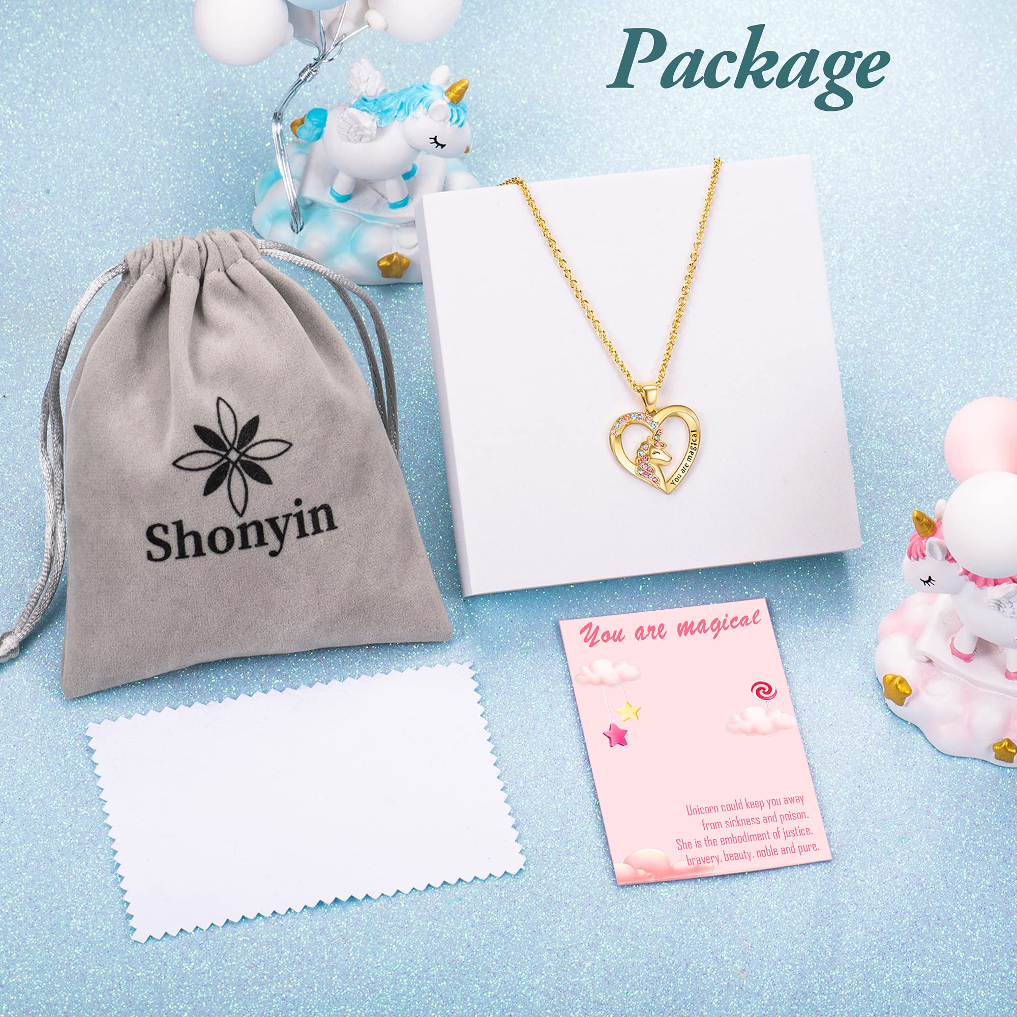 Shonyin Unicorn Necklace for Women Girls CZ Stone Heart Pendant Necklace With You Are Magical Message Christmas Birthday Party Jewelry Gift for Daughter Granddaughter Niece