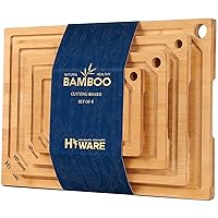 4-Piece Extra Large Bamboo Cutting Boards Set for Kitchen, Heavy Duty Cutting Board with Juice Groove, Bamboo Chopping Board Set for Meat, Vegetables - Pre Oiled