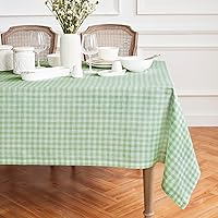 Solino Home Gingham Checks Linen Tablecloth 60 x 90 Inch – 100% Pure Linen Celadon Plaid Tablecloth – Machine Washable Farmhouse Tablecloth