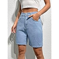 Jean Shorts Womens Zipper Fly Bermuda Denim Shorts (Color : Light Wash, Size : 25)