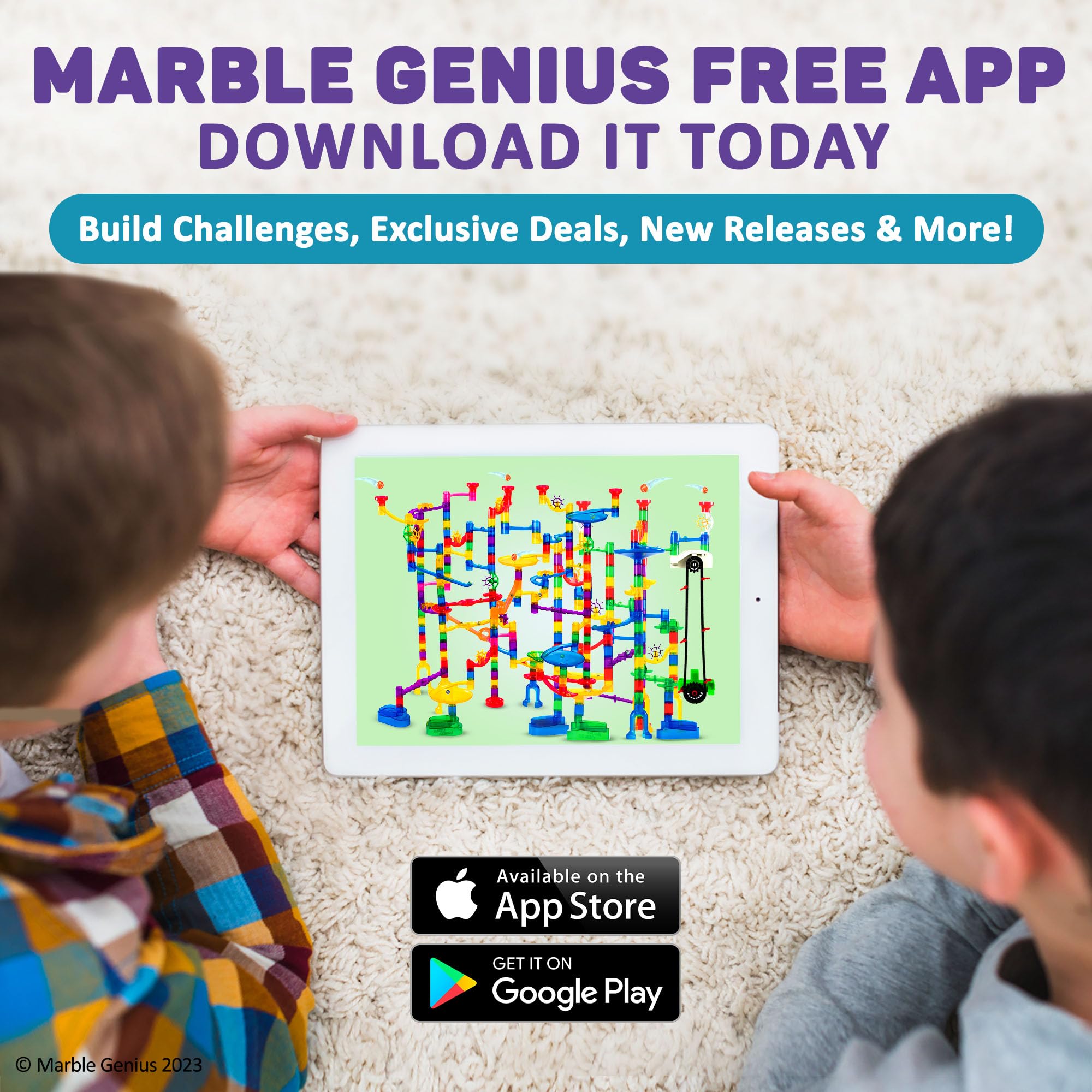 Marble Genius Bundle: Super Set (150 Pieces), Automatic Chain Lift, Primary Booster Set (20 Pieces), and Stable Bases (4 Pieces), Perfect for Kids and Adult Alike