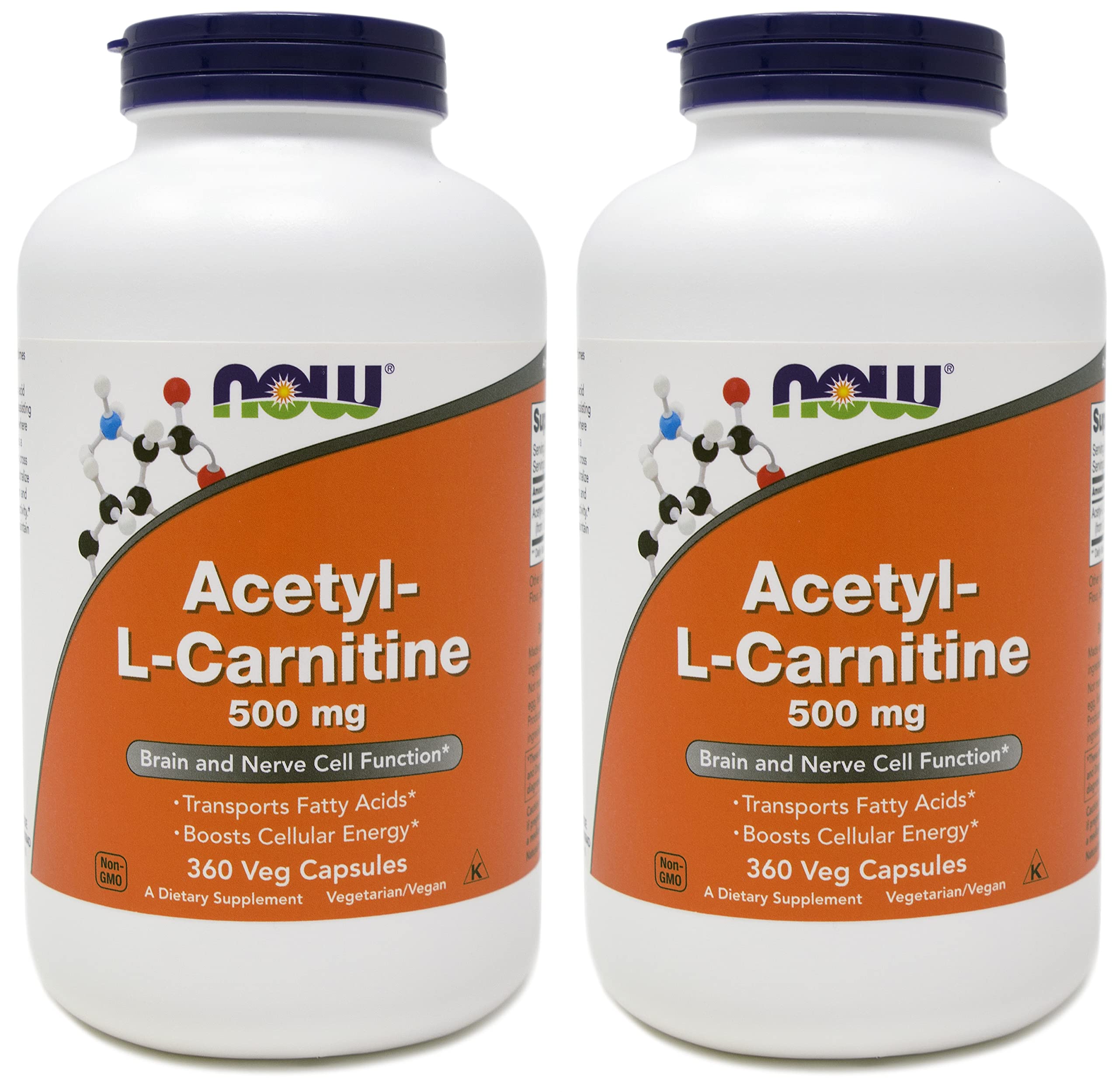 Now Foods Acetyl-L-Carnitine ACL 500 mg, 360 Veg Capsules (Pack of 2) - Non-GMO