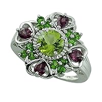 Carillon Peridot Round Shape 7MM Natural Non-Treated Gemstone 925 Sterling Silver Ring Gift Jewelry for Women & Men