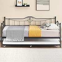 IDEALHOUSE Twin Bed with Trundle, Twin Daybed and Pull Out Trundle Set, Metal Sofa Bed Frame with Steel Slat Support for Living Room, Bedroom and Guest Room, Black