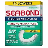 Sea Bond Secure Denture Adhesive Seals, Fresh Mint Lowers, Zinc-Free, All-Day-Hold, Mess-Free, 30 Count (Pack of 1)