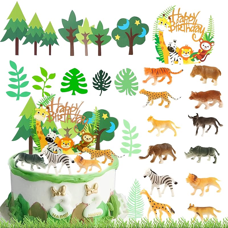Amazon.com: DIYASY 36 Pcs Safari Cake Topper,1 Pcs Jungle Animals Happy Birthday  Cake Topper and 35 Pcs Animal Cupcake Toppers for Kids Safari Party  Decorations : Toys & Games