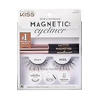 KISS Magnetic, False Eyelashes, Charm', 12 mm, Includes 1 Pair Of Magnetic Lashes, Magnetic Lash Eyeliner, Contact Lens Friendly, Easy to Apply, Reusable Strip Lashes