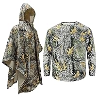 LOOGU Tree Camo Rain Poncho and Long Sleeve Hunting Shirt (XL)