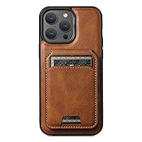 ONNAT-Leather Phone Case for iPhone 15 Pro Max Wireless Charging with Magnetic Separation Card Slot Shockproof Full-Body Protection Kickstand (Brown)