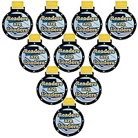 10 Pack of Large 2.25 Inch Readers are Leaders Award Medals with Attached Neck Ribbons Medal Trophies Gift Prize Team Black Gold Star UV 1st First Place Trophy