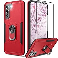 Oterkin for Samsung Galaxy S21 FE Case,Heavy Duty Military Grade Shockproof Case for Galaxy S21 FE 5G with Kickstand Ring Tempered Glass Screen Protector S21 FE Case Support Magnetic Car Mount (Red)