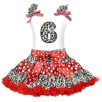 Petitebella Leopard 6th White Shirt Red Leopard Polka Dots Skirt Outfit 1-8y