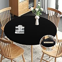 Obstal Fitted Round Table Cloth, Reversible Waterproof Stain Resistant Elastic Stretch Tablecloth, Wipe Clean Table Cover for Outdoor/Indoor Use, Fits Round Tables up to 32