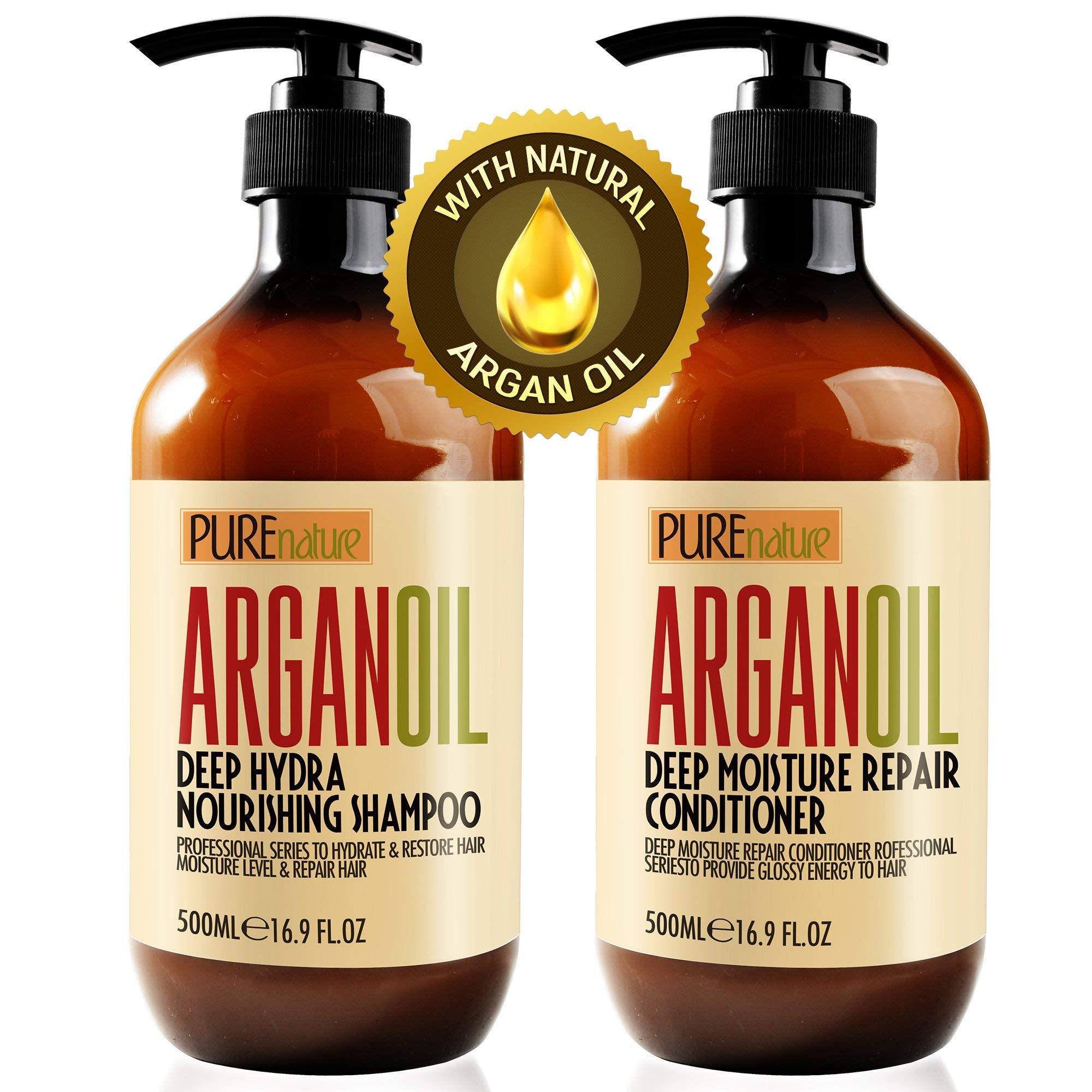 Moroccan Argan Oil Shampoo and Two Conditioners SLS Sulfate Free - Best for Damaged, Dry, Curly or Frizzy Hair - Thickening for Fine / Thin Hair, Safe for Color and Keratin Treated Hair
