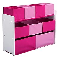Deluxe Multi-Bin Toy Organizer with Storage Bins, White/Pink Bins