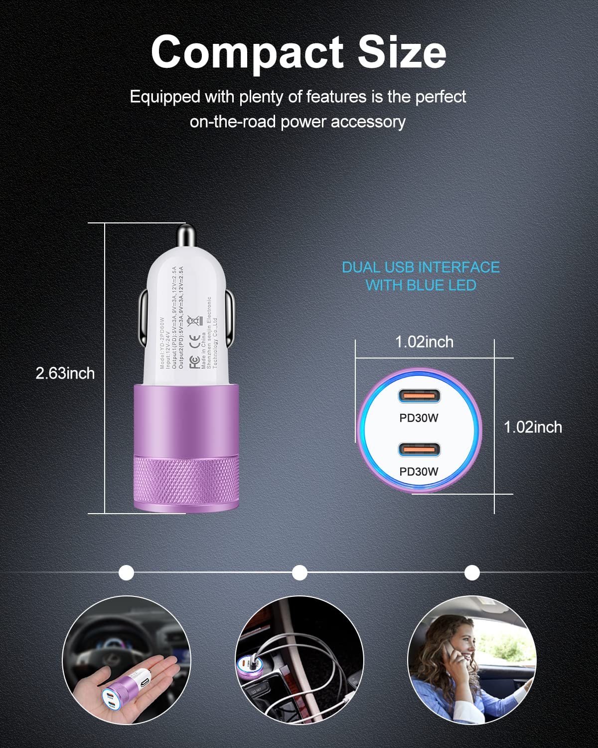 Car Charger USB C Fast Charge, AILKIN PD 30W Per Port Cargador Para Carro Plug Travel Block, Type C Cigarette Lighter Adapter Power Outlet for Galaxy S22 S21 S20 - S9 Series, iPhone, Pad, Motorola, LG