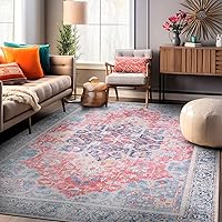 Traditional Distressed Vintage Stain Resistant Flat Weave Eco Friendly Premium Recycled Machine Washable Area Rug 5'x7' Multi